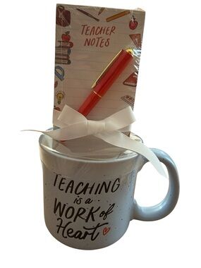 TEACHER APPRECIATION GIFT  “TEACHING IS A WORK OF HEART” MUG PAD & PEN LT BLUE